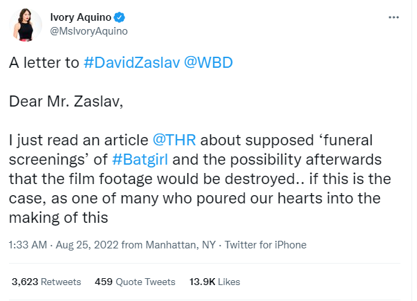 Ivory Aquino Twitter Message to David Zaslav