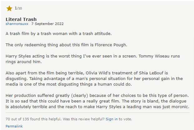 IMDB Movie Review of Don't Worry Darling