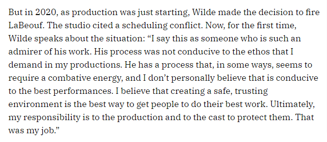 Olivia Wilde's Statement On Why She Fired Shia LeBeouf — Source: Variety