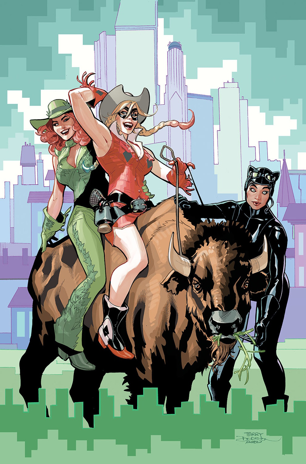 Gotham City Sirens Main Cover Art by Terry Dodson featuring Poison Ivy, Harley Quinn, and Catwoman