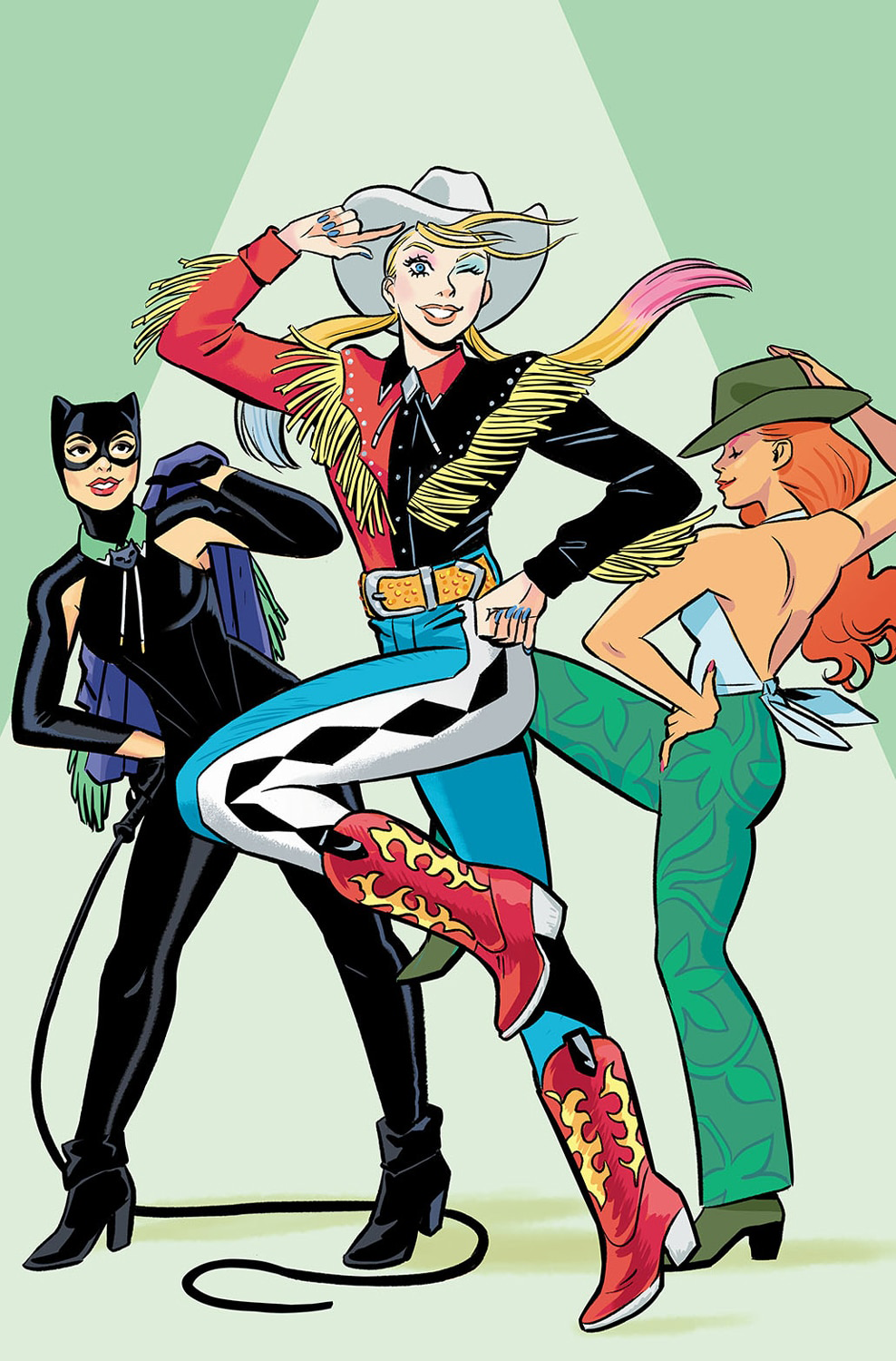 Gotham City Sirens 1:25 variant cover by Natacha Bustos featuring Catwoman, Harley Quinn, and Poison Ivy