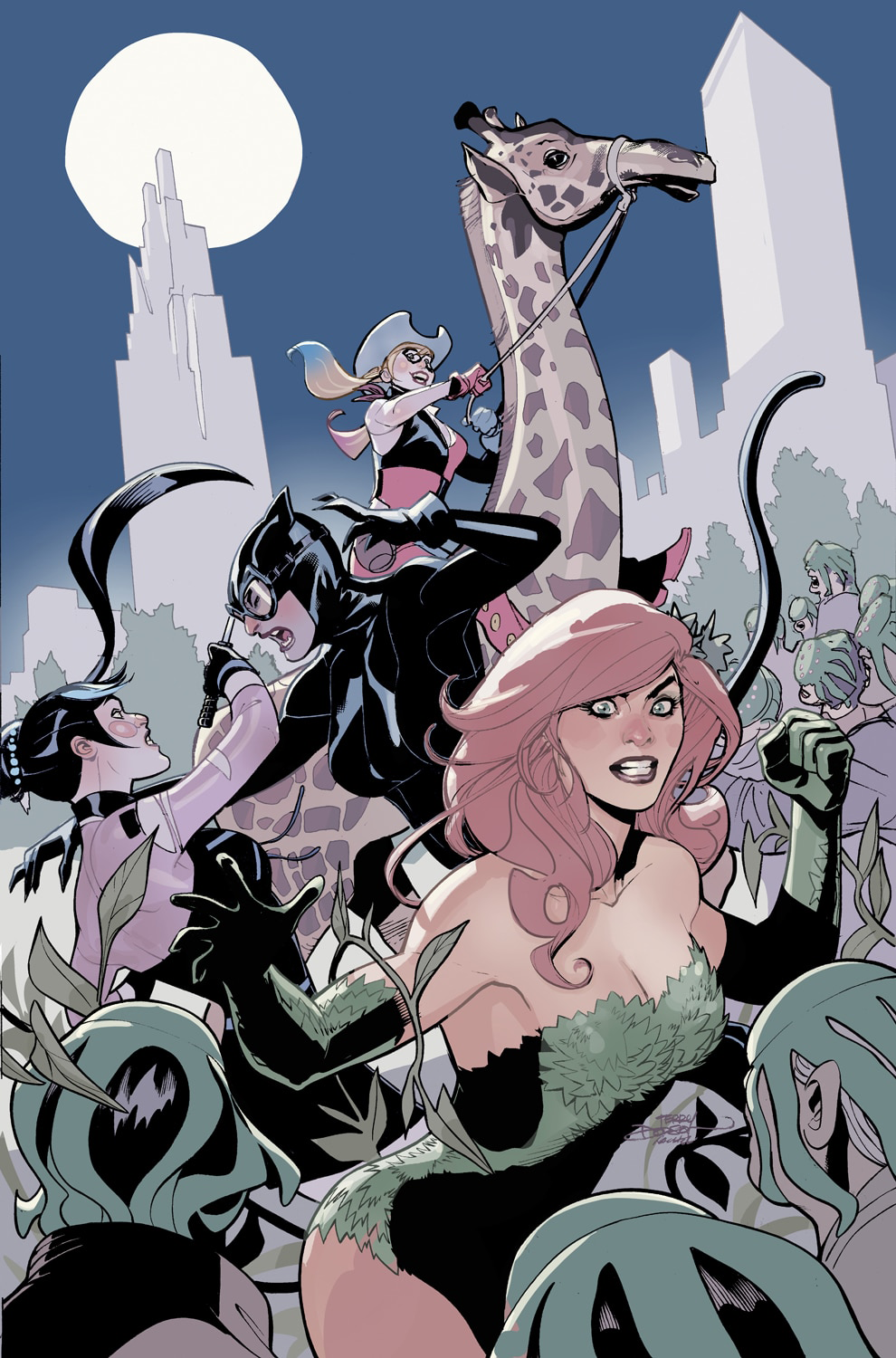 Gotham City Sirens Main Cover Artwork by Terry Dodson Harley Quinn, Catwoman, Poison Ivy, and Punchline