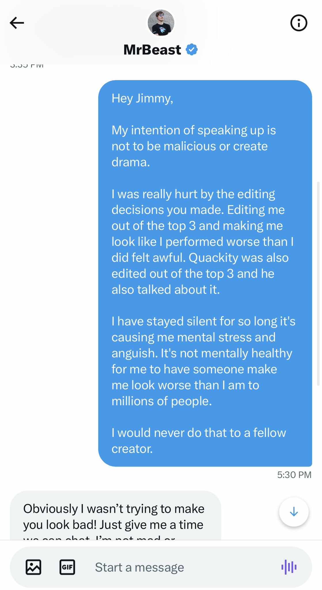 Rosanna Pansino / MrBeast Direct Message 3