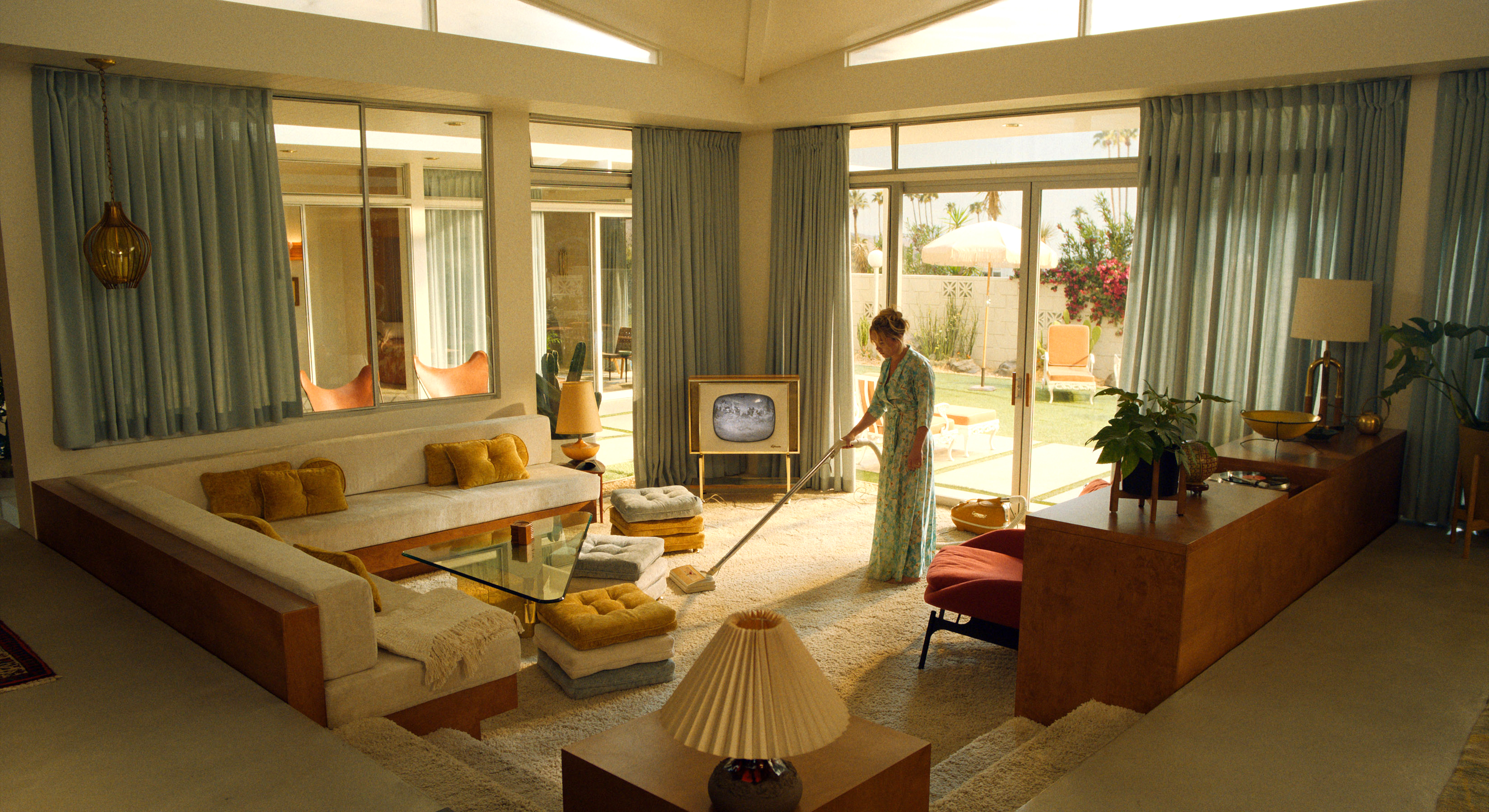 vacuuming the living room